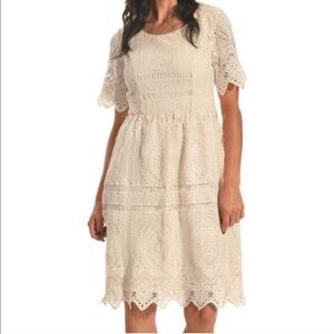 Polagram Ivory Cream Lace Crochet Dress Roolee